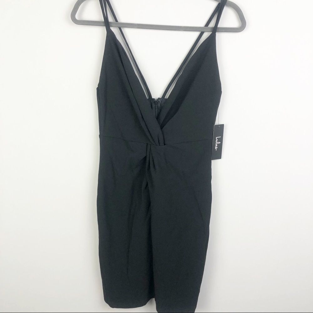 LULU’S | Black Fitted Dress Knot Front Strappy NEW